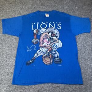 Vintage Detroit Lions Taz Shirt 1996 Artex Blue RARE NFL Size XL Made In USA